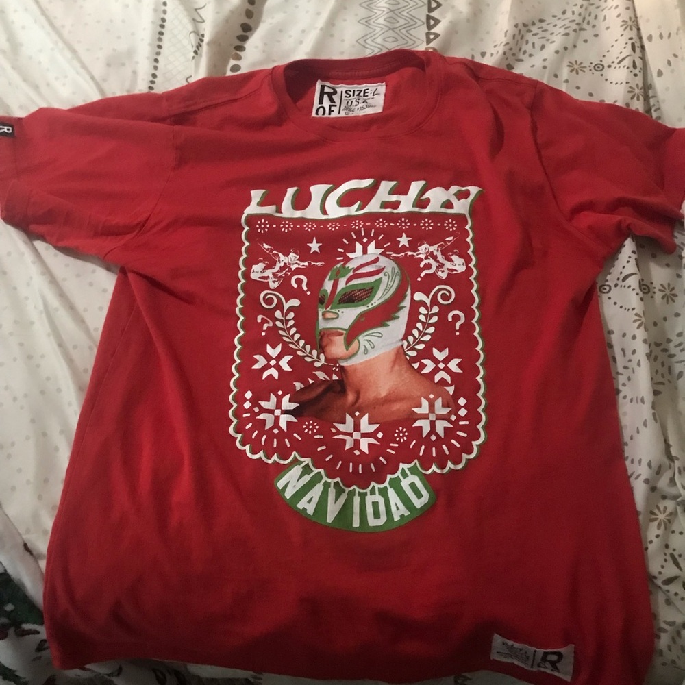 Rey mysterio roots of fight tee shirt. Never worn. Red. Size large.